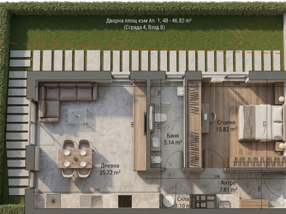 Двустаен Апартамент с Просторен Двор в Малинова Долина! Затворен Комплекс! - 0